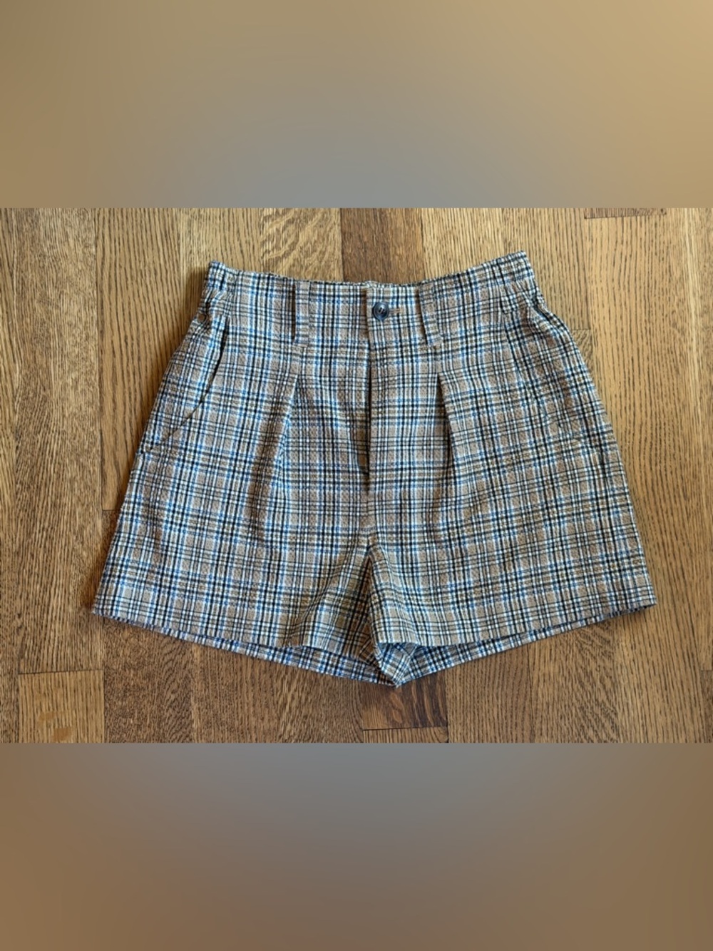 NWOT Madewell The Neale Seersucker Short - Tan and Blue Plaid - Size 0 - Picture 3 of 10